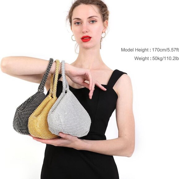 Women's Evening Bag- Upgraded Larger Size Full Rhinestones Bling Wrist Clutch Pu - Picture 6 of 7